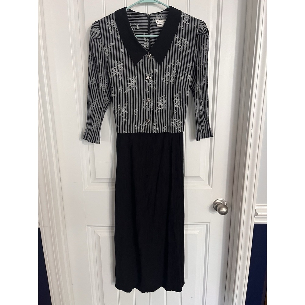 Vintage 90s Miss Dorby 12P Maxi Dress Teacher‎ Prairie Shoulder Pads Secretary